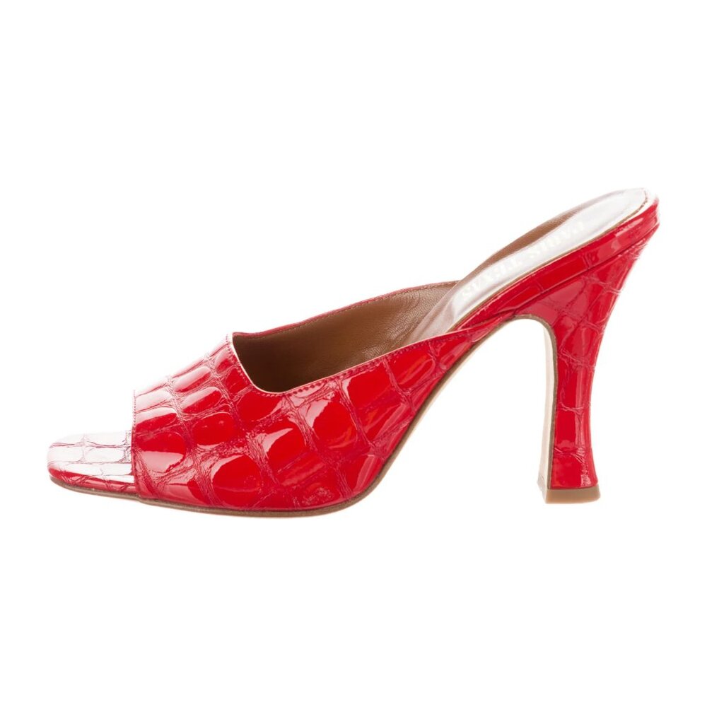 PARIS TEXAS 90mm Croc Embossed Leather Mule Sandals In Red
